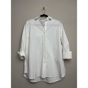 Athleta Womens Oversized Poplin Top Size XS White Button Stretch Pockets Collar